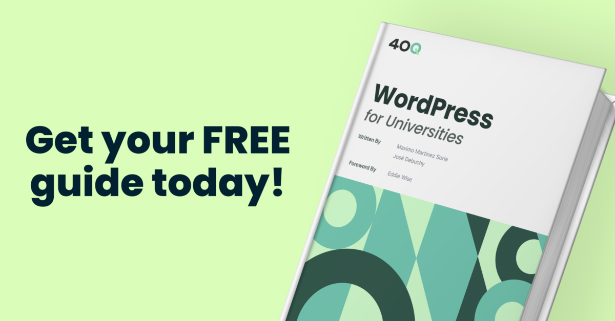 Promotional banner about a free WordPress for universities guide