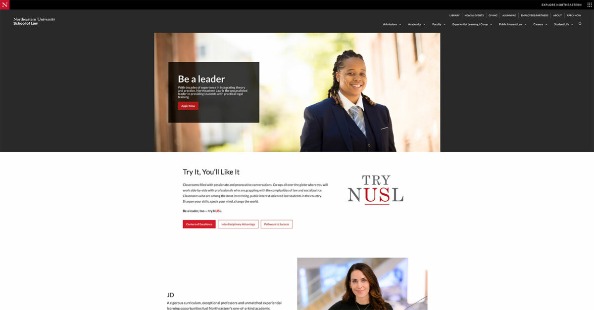 Screenshot of Northeastern University  homepage