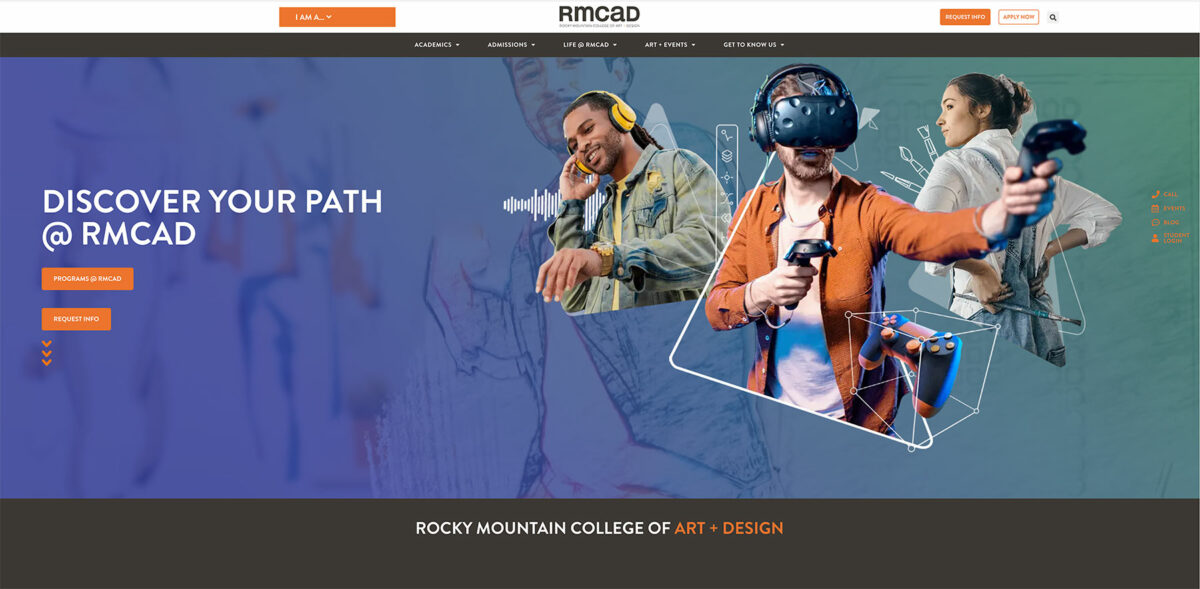 Screenshot of Rocky Mountain College of Art homepage