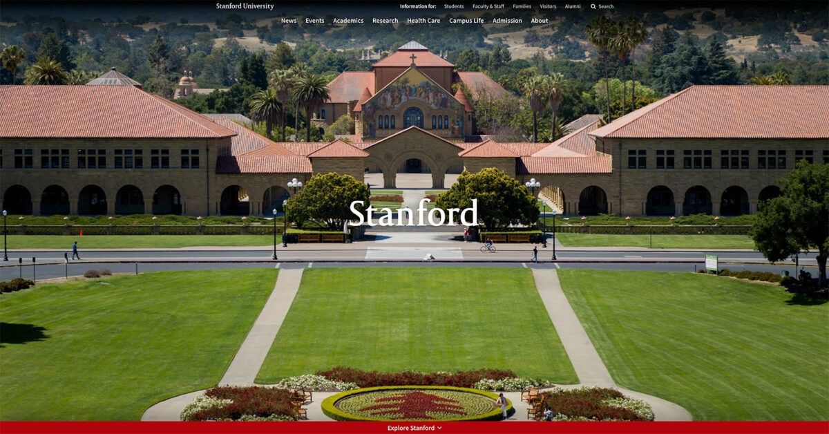 Screenshot of Stanford University homepage