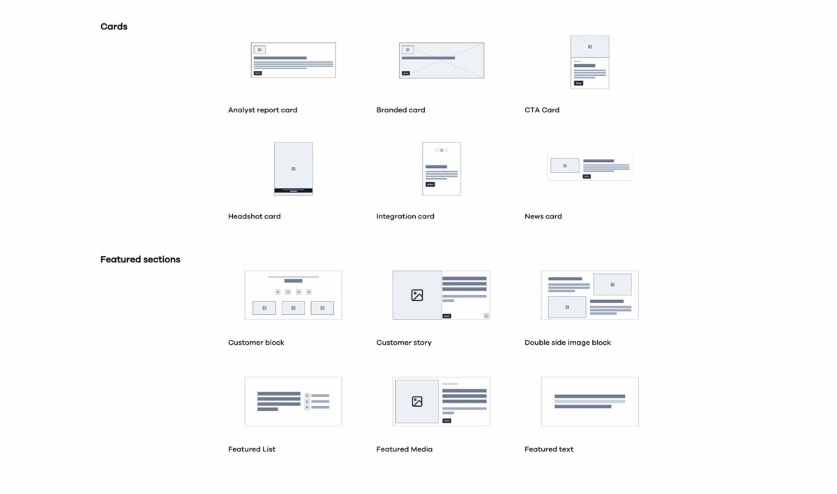 A preview of different blocks used to build a web page.