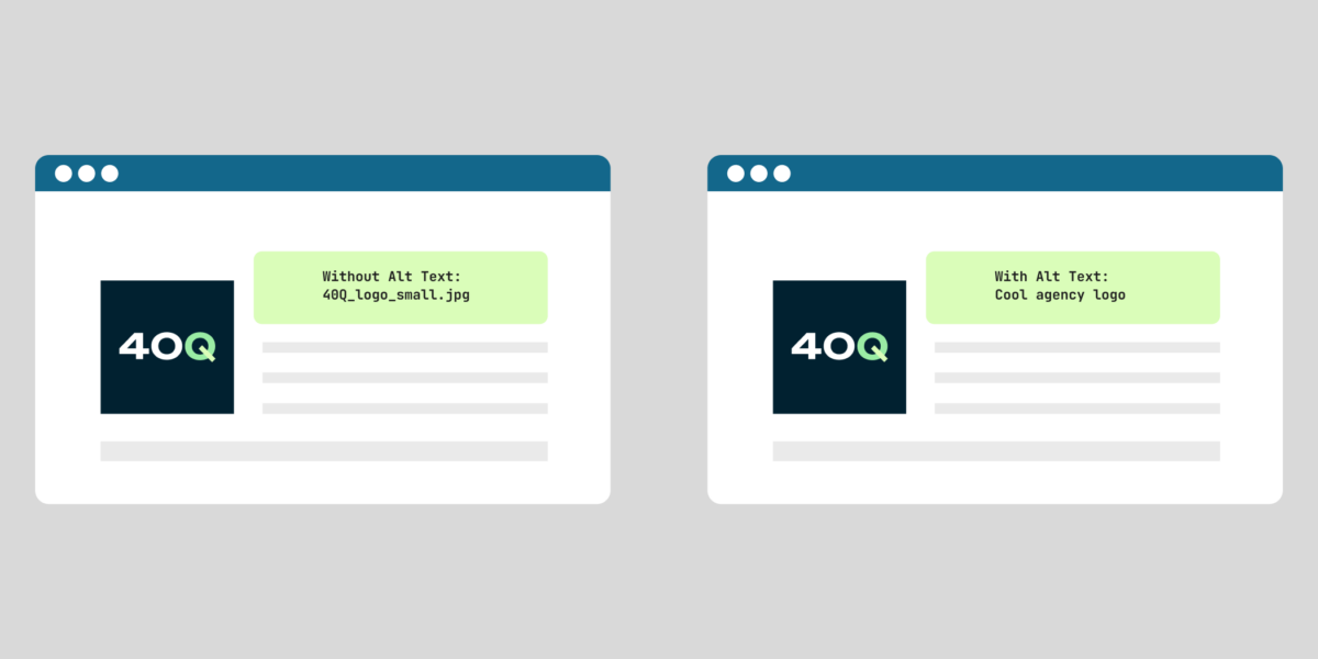 Side-by-side view of two different web pages, both containing different alt text for evaluation and contrast