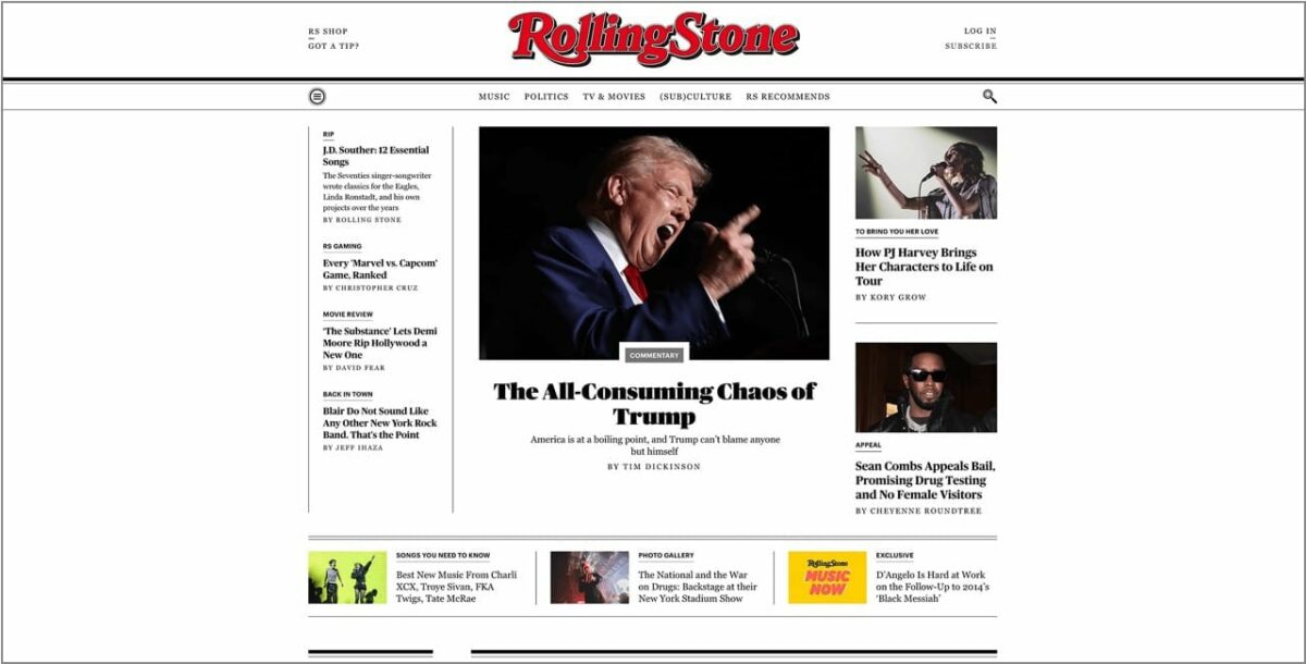 Screenshot of The Rolling Stone Magazine's Home Page