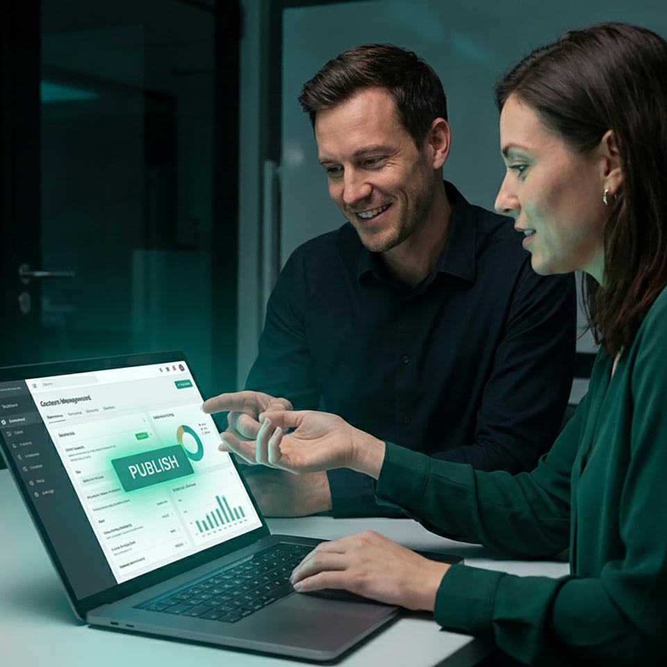 Enterprise marketing and technology team reviewing a modern website architecture designed for scalability and performance