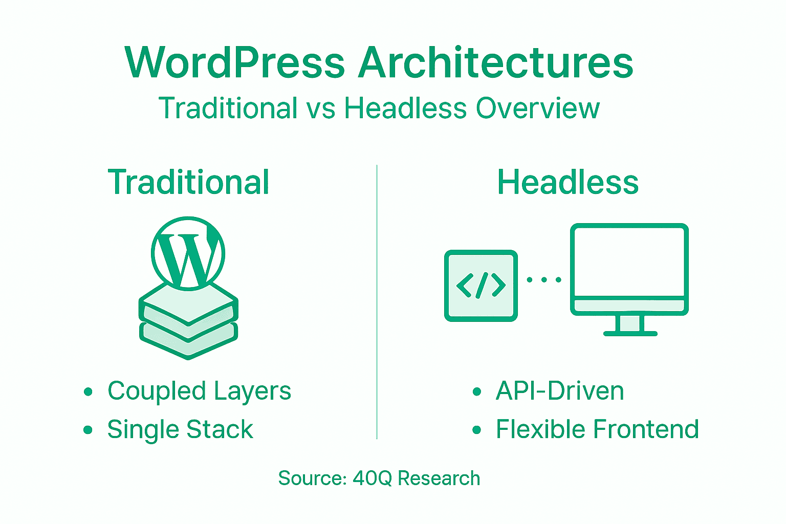 Infografía comparando WordPress tradicional y headless