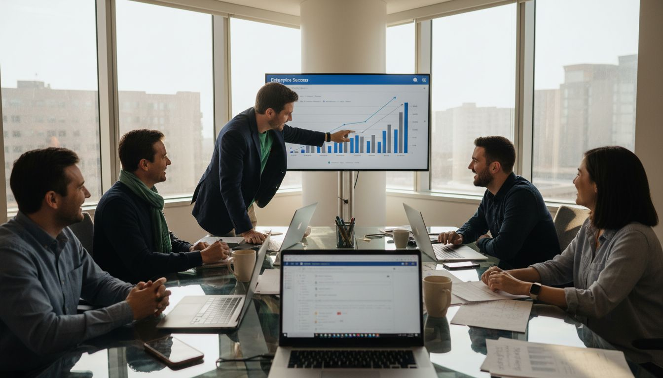 Equipo enterprise revisa analíticas de WordPress