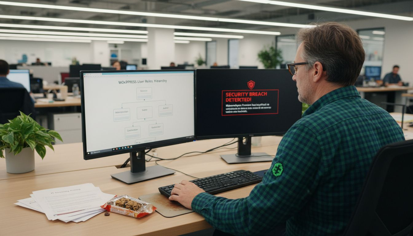 Responsable de TI revisando el panel de seguridad de WordPress