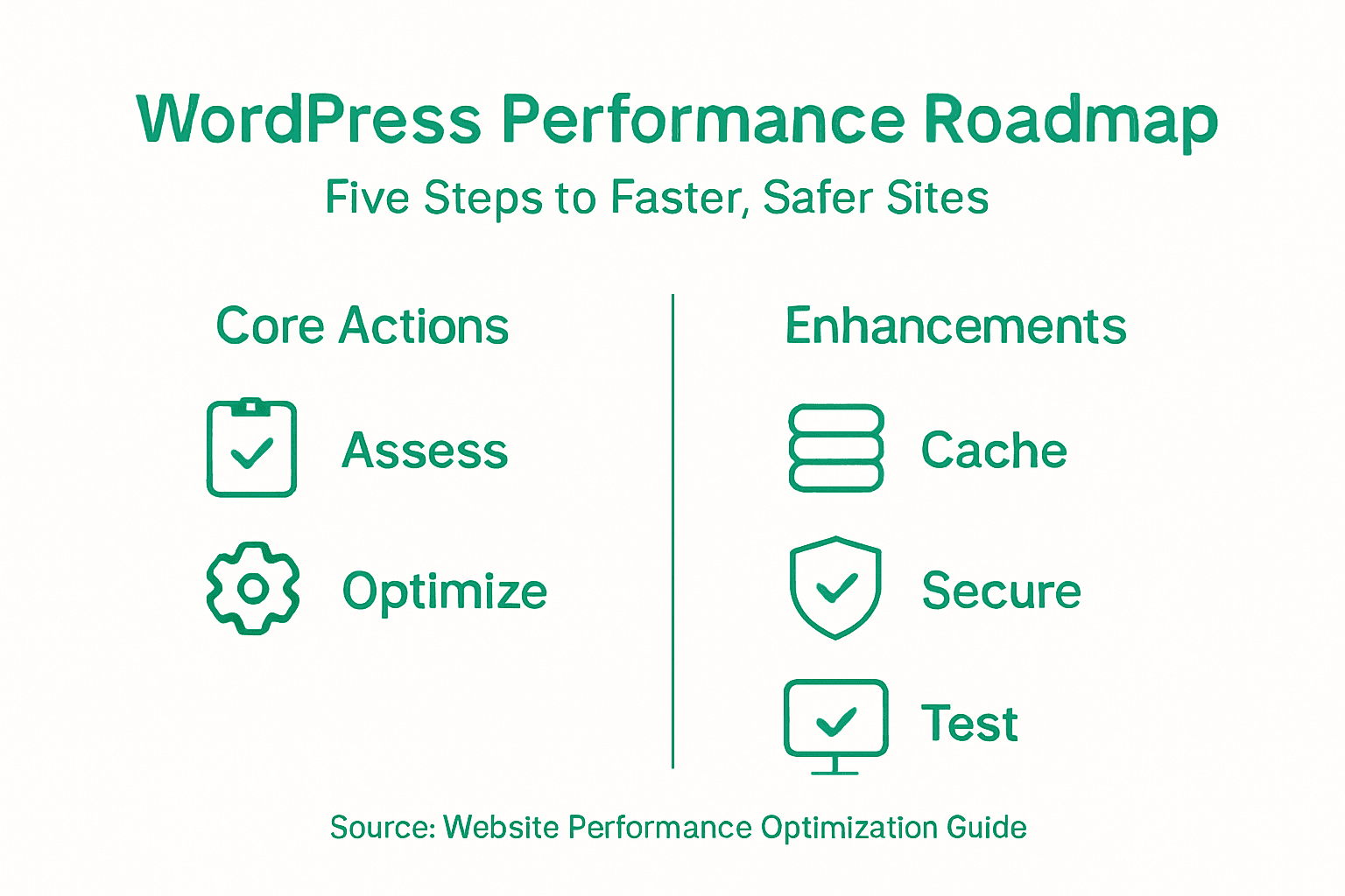 Infografía de los pasos de optimización de un sitio WordPress