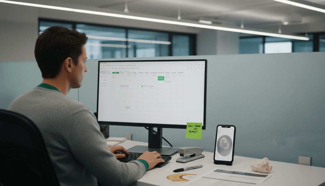 Persona de marketing actualizando el calendario de campañas en su computadora