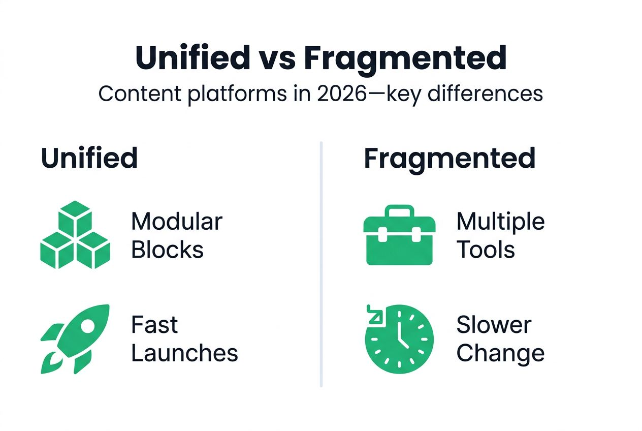 Infografía comparando plataformas unificadas y fragmentadas
