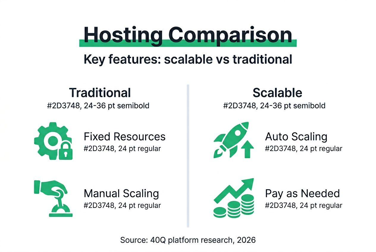 Infografía comparando hosting escalable y hosting tradicional