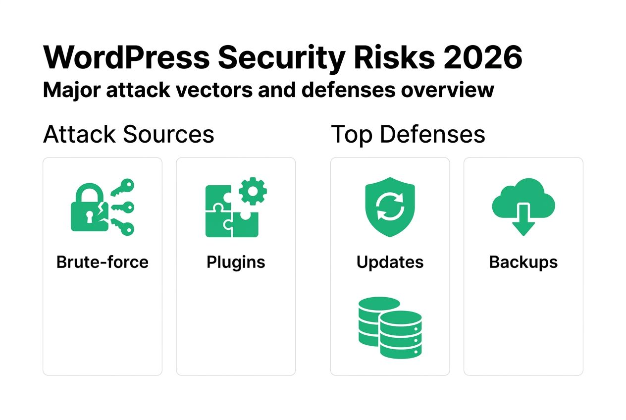 Infografía mostrando las fuentes de ataque y las defensas de WordPress