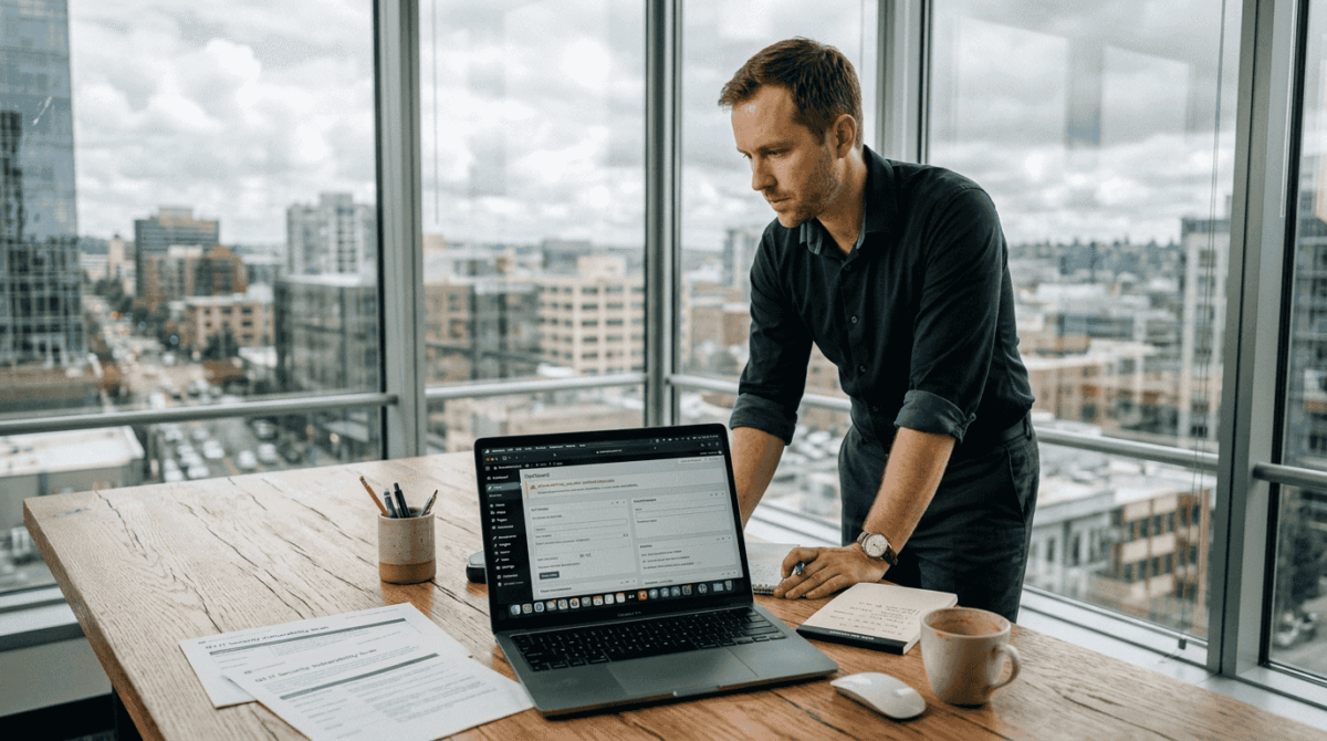 IT manager reviewing WordPress security risks