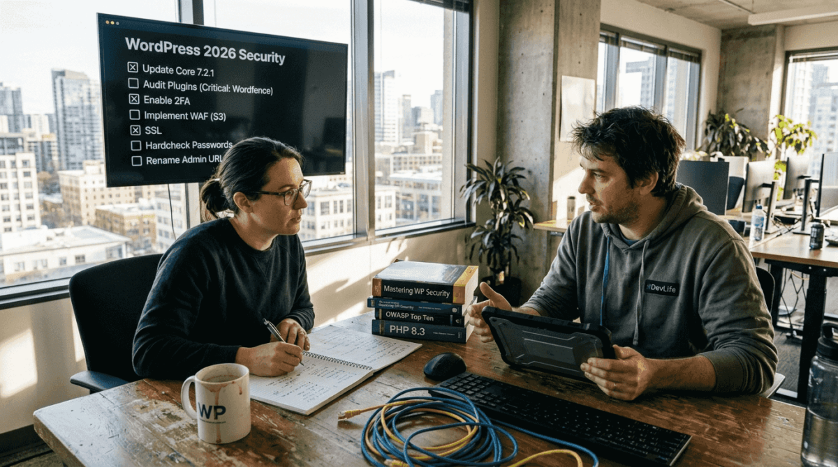 Developers reviewing WordPress security checklist