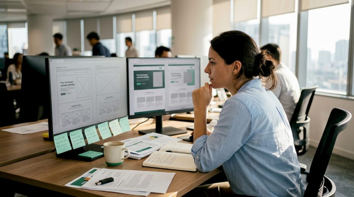 Marketing manager at workspace localizing website