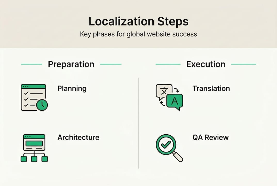 Infografía que muestra los pasos del flujo de trabajo de localización