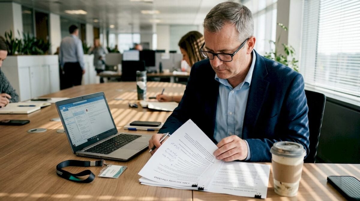 IT manager reviewing CMS security checklist