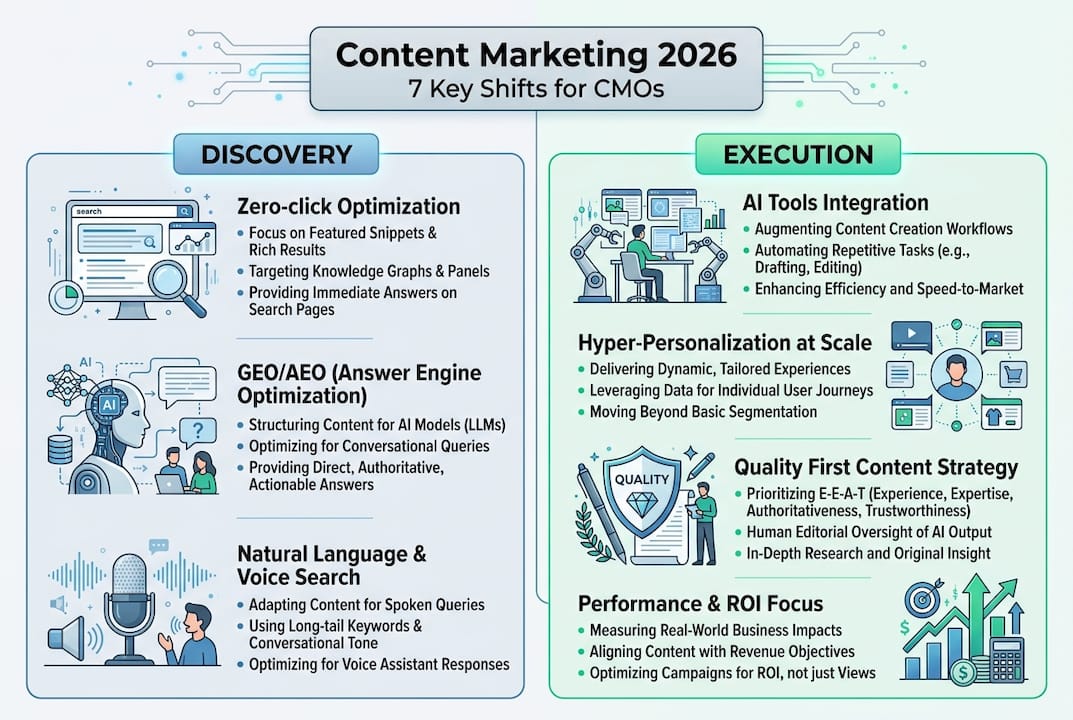 Infografía de los principales cambios en las tendencias de contenido 2026