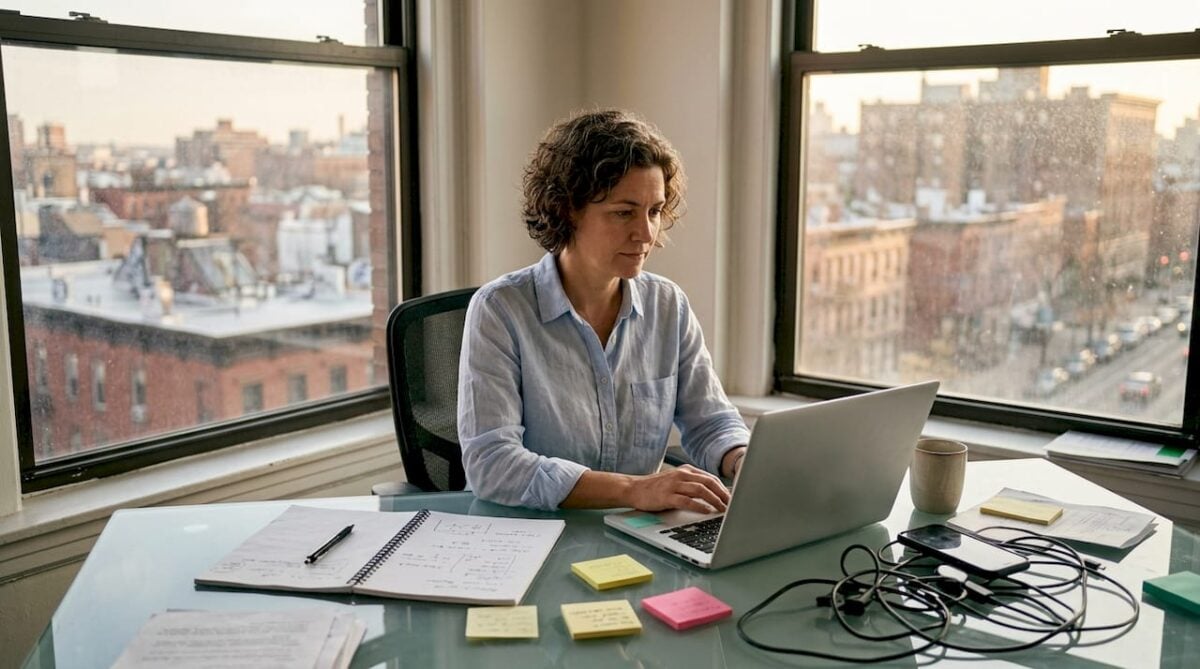 IT manager reviews content governance spreadsheet