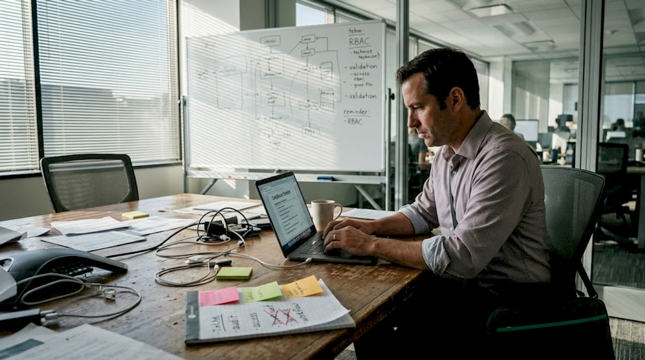 Gerente revisando un checklist de cumplimiento del CMS