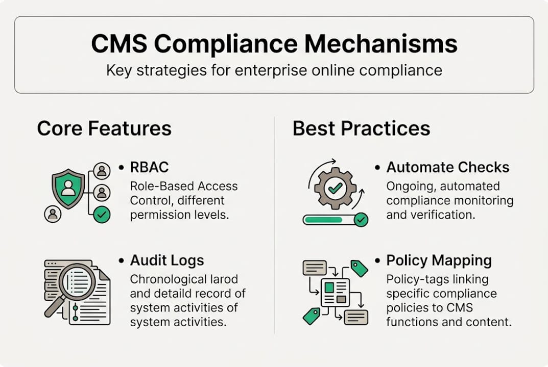 Infografía de estrategias de cumplimiento de un CMS enterprise