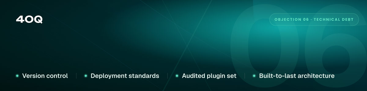 Four engineering practices that prevent technical debt in enterprise WordPress: version control, deployment standards, audited plugin set, and built-to-last architecture.
